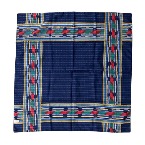 Vintage Italian Scarf Aztec Polyester Western Italy 1990s Blue Red Green - Picture 3 of 6